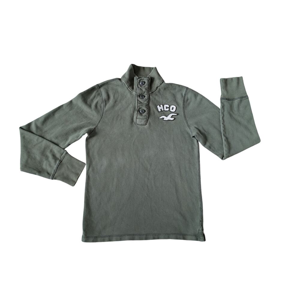 Y2K Hollister Chunky Sweatshirt Men M Green Olive Surf Button Big Bird HCO